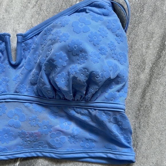 VS Pink Wireless Flocked Mesh Bralette Large-DD Cornflower Blue Daisy - Picture 9 of 10